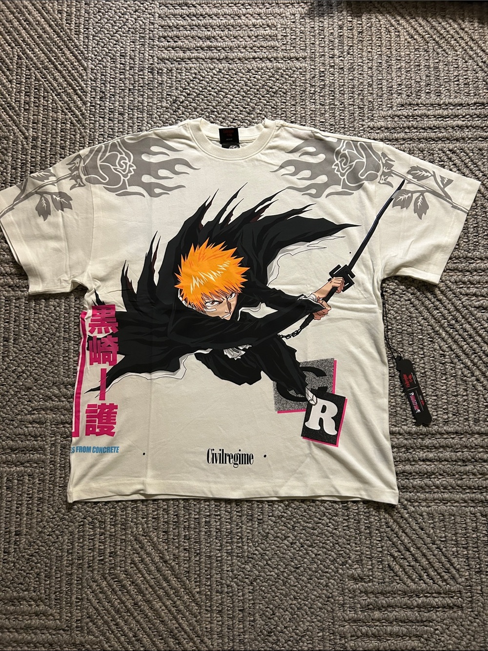Civil Regime Men’s Cotton Tee Bleach “Ichigo” graphic Oversized Medium